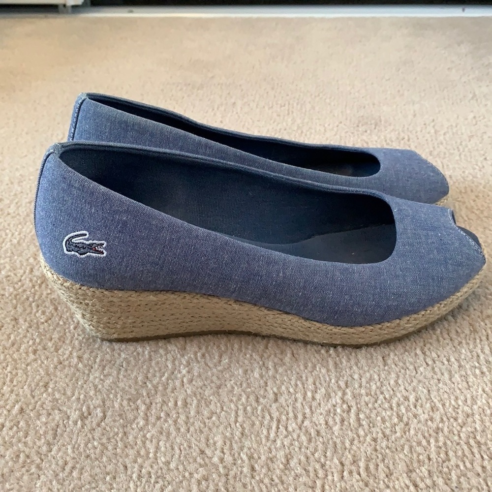 LACOSTE | 8 | Canvas Peep Toe Wedge Espadrilles